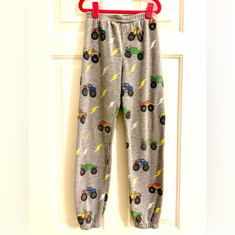 Chaser Kids Heather Gray Joggers with Colorful Monster Trucks and Lightning ⚡️⚡️ - Picture 3 of 7
